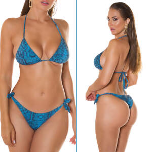 Koucla - Bikini - Triangle Top - Brasilian Tanga - Snakeprint - Blauw