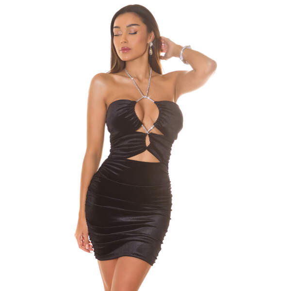 Koucla - Partyjurk - Strass Bandjes - Velours - Zwart - Afbeelding 6