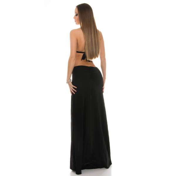 Koucla - Halter Jurk Sparkle - Sexy Cutout - Hoge Splitten - Strass - Zwart - Afbeelding 2