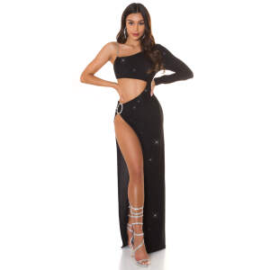 Koucla - Partydress - Diepe Split - Glitter - Zwart