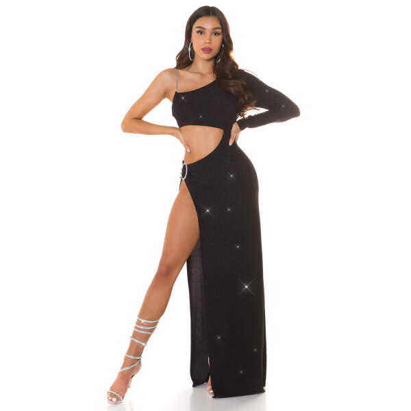 Koucla - Partydress - Diepe Split - Glitter - Zwart - Afbeelding 6
