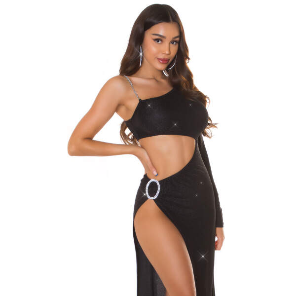 Koucla - Partydress - Diepe Split - Glitter - Zwart - Afbeelding 3