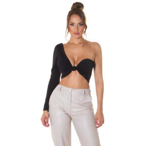 Koucla - One Shoulder Crop Top - Zwart