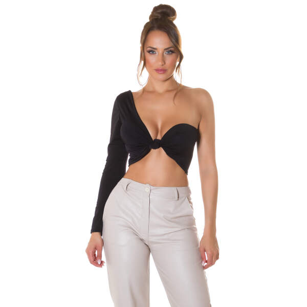 Koucla - One Shoulder Crop Top - Zwart