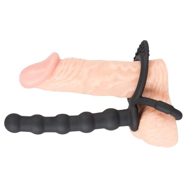 Black Velvets - Cock & Ball Ring - Anal Beads - Dubbele Penetratie - Siliconen - Zwart - Afbeelding 2