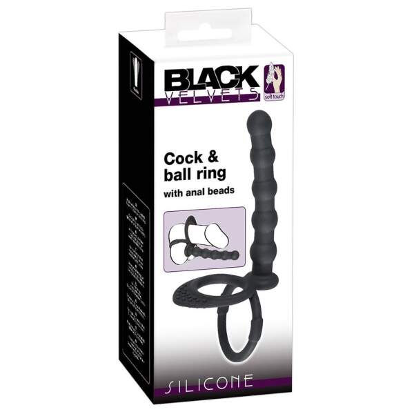 Black Velvets - Cock & Ball Ring - Anal Beads - Dubbele Penetratie - Siliconen - Zwart - Afbeelding 6