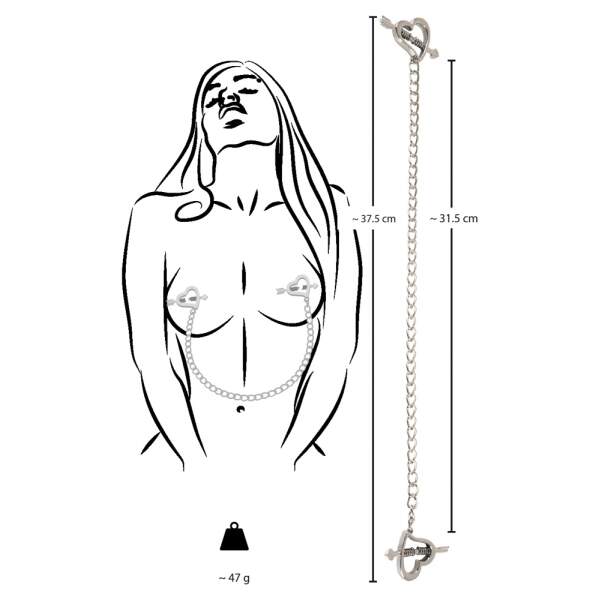 Bad Kitty - Tepelklemmen - Hartvormig - Ketting - Verstelbaar - Zilver - Afbeelding 2