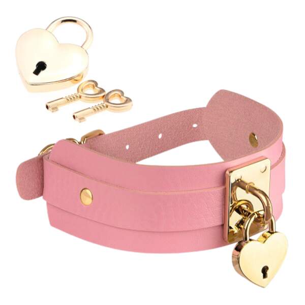 Kinky Diva - Collar Heart Lock - Choker - BDSM - PU Leer - Roze - Goud - Afbeelding 3