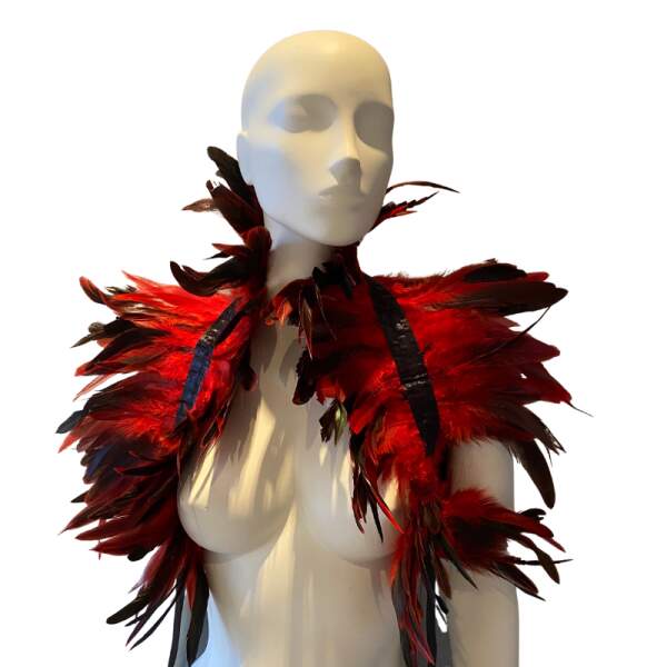 Kinky Diva - Feather Collar - Unisex  - Stola - Veren - Rood - Zwart - Afbeelding 2