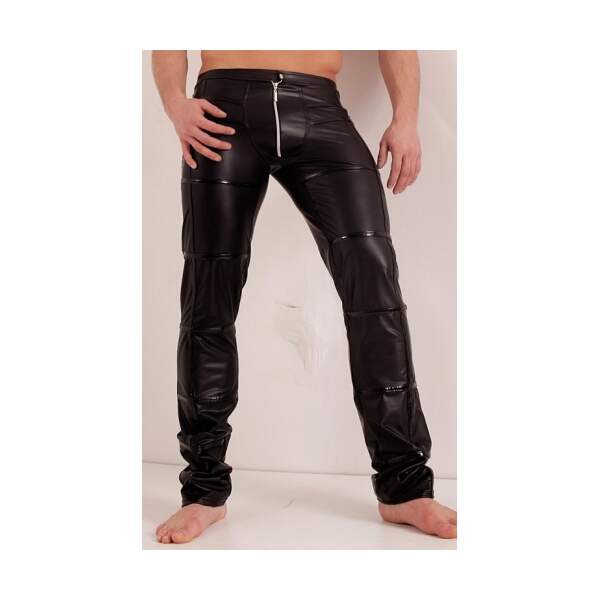 Noir Handmade Wetlook Broek met Lakaccenten - Afbeelding 3