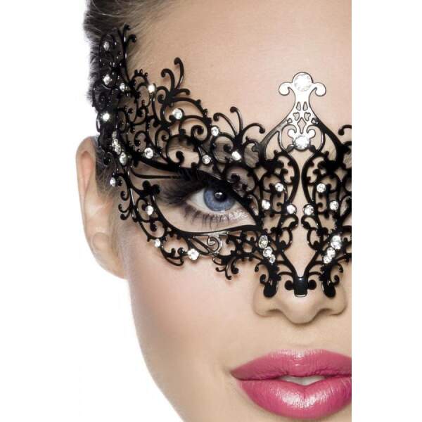 Metalen Masker - Strass - Zwart - Afbeelding 2