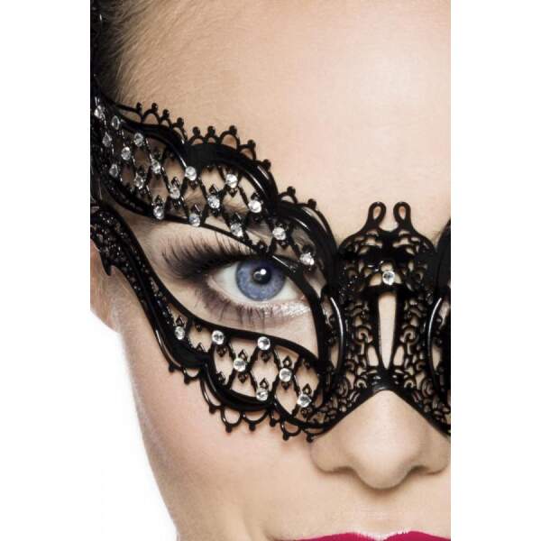 Metalen Masker - Cateyes - Strass - Zwart - Afbeelding 2
