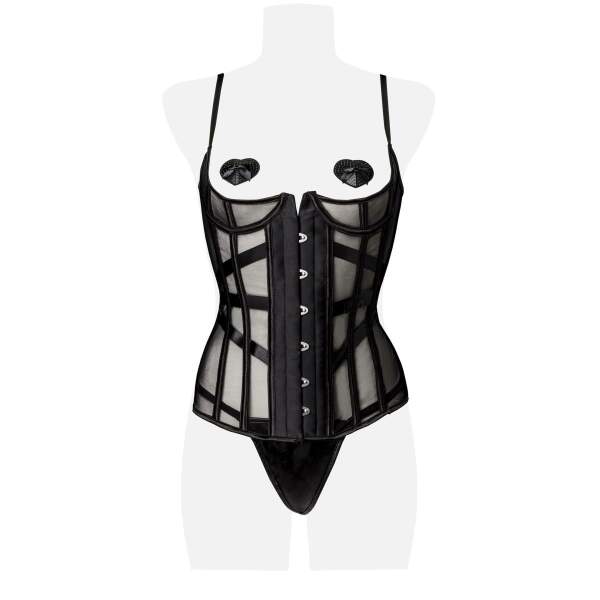 Grey Velvet - Gaas Corset met Balconette - Gaas String - Zwart - Afbeelding 4