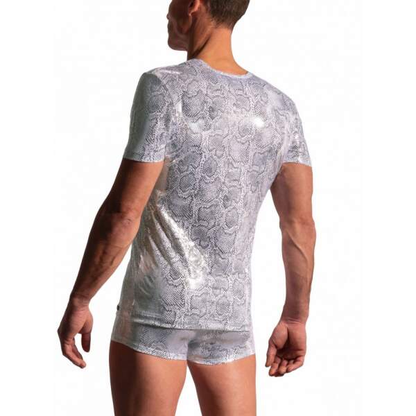 Manstore - M2227 - Nightclub - V-Neck Tee - Snakeprint - Wit - Zilver - Afbeelding 3