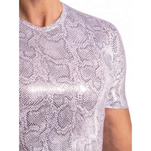 Manstore - M2227 - Nightclub - V-Neck Tee - Snakeprint - Wit - Zilver - Afbeelding 4