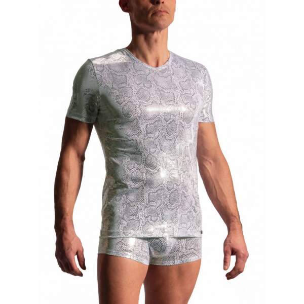 Manstore - M2227 - Nightclub - V-Neck Tee - Snakeprint - Wit - Zilver - Afbeelding 2
