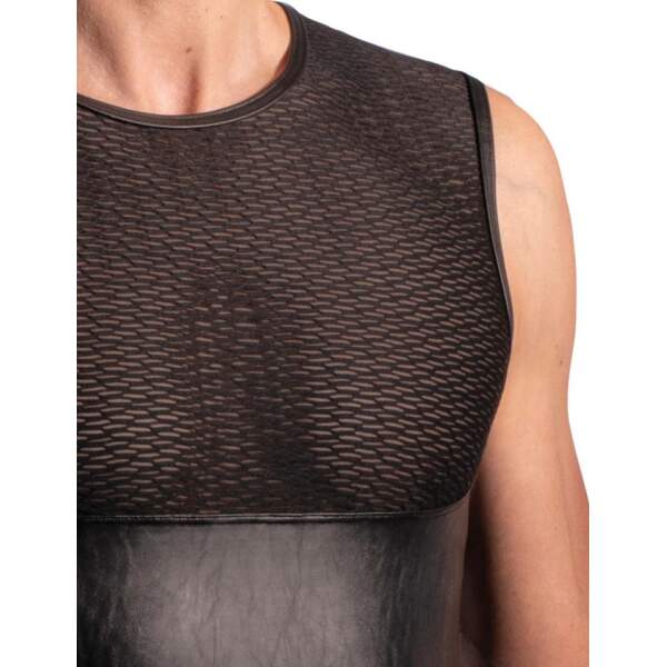 Manstore - M2276 - Slim Tank - Mesh - PU leer - Zwart - Afbeelding 2