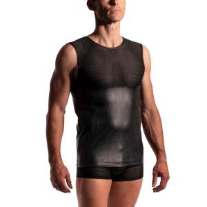 Manstore - M2276 - Slim Tank - Mesh - PU leer - Zwart