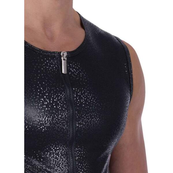 Manstore - M2317 - Zipped Vest - Print - PU-leer - Zwart - Afbeelding 2