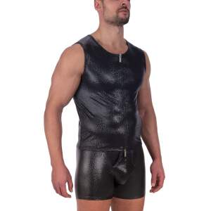 Manstore - M2317 - Zipped Vest - Print - PU-leer - Zwart