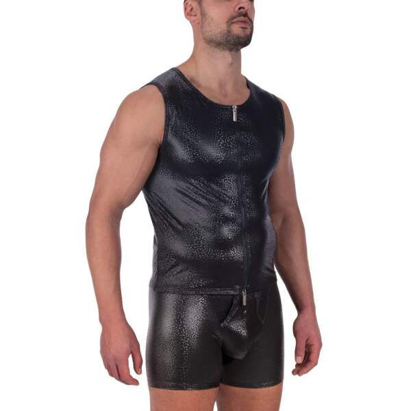 Manstore - M2317 - Zipped Vest - Print - PU-leer - Zwart