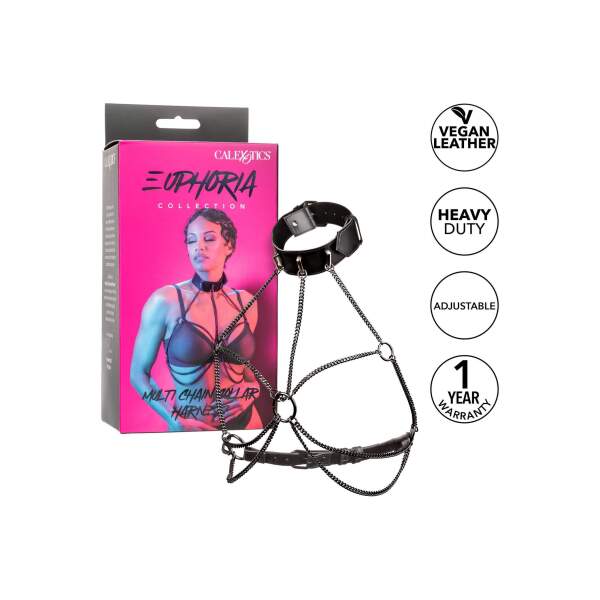 CalExotics - Euphoria - Multi Chain Collar Harnas - Metaal - PU-leer - Zwart - Afbeelding 3