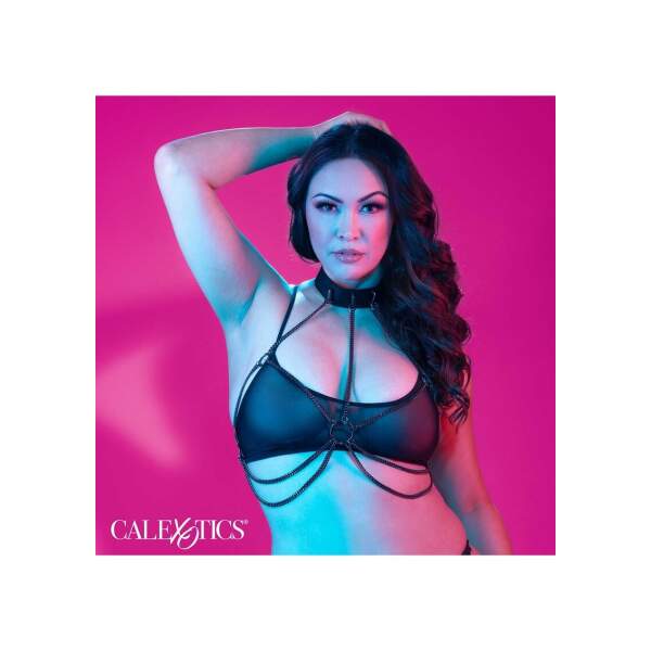CalExotics - Euphoria - Multi Chain Collar Harnas - Plus Size - Metaal - PU-leer - Zwart