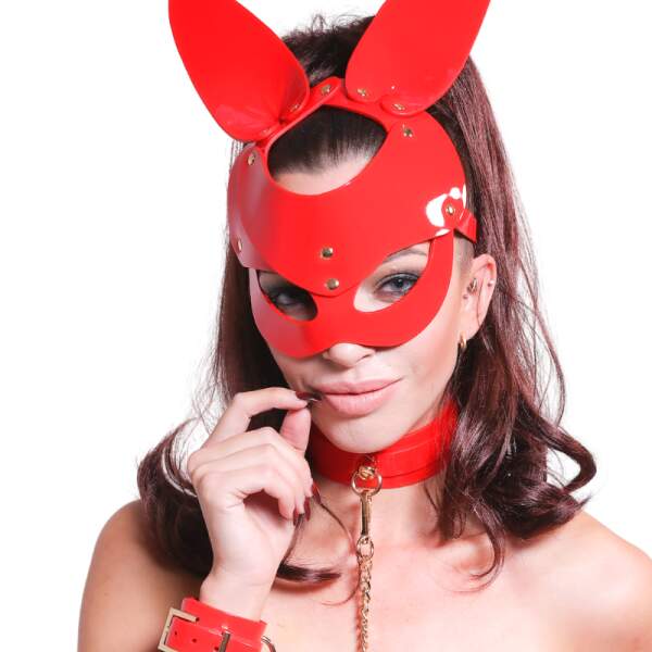 Kinky Diva - Bunny Mask - BDSM - Lak - Verstelbaar - Rood - Goud - Afbeelding 5