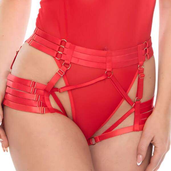 Kinky Diva - Open Harnas Brief - Verstelbaar - Rood