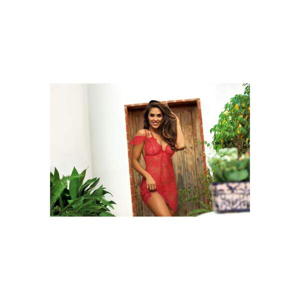 Axami - Babydoll - Lingeriejurkje - String - Kant - Rood - Afbeelding 3