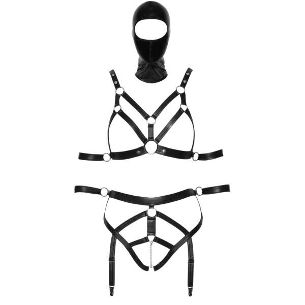 Bad Kitty - Harnas Set - Arm Straps - Masker - Elastisch Wetlook - Zwart - Afbeelding 5