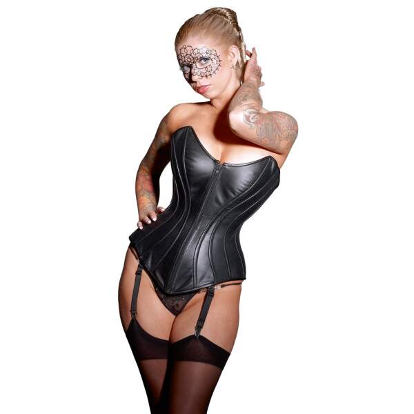 Zado - Leren Strapless Corset met Afneembare Jarretels - Fetish - Echt Leer - Zwart - Afbeelding 3