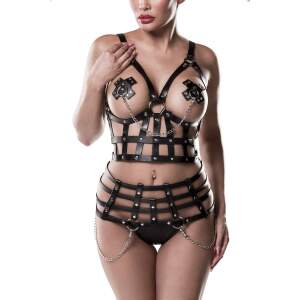 Grey Velvet - Kettingen Set - Harnas - Studs - PU-leer - Zwart