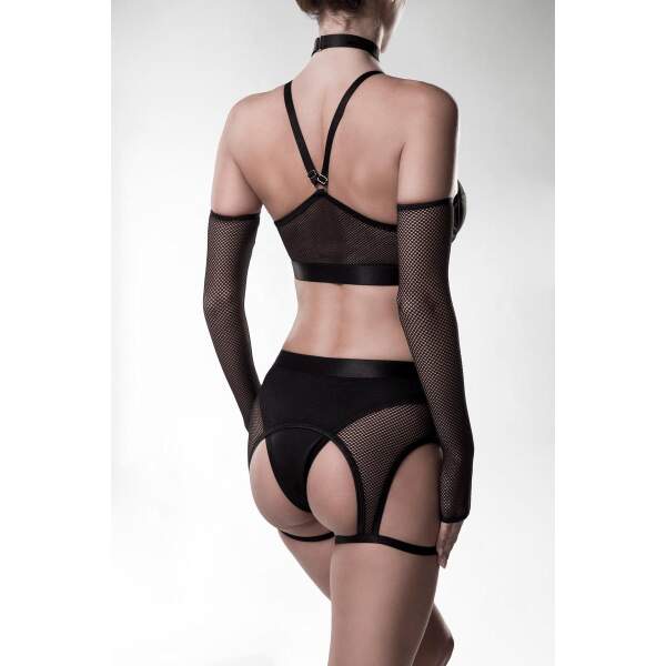 Grey Velvet - Erotic Set - 5-delig - Handschoenen - Heupgordel - Choker - Zwart - Afbeelding 2