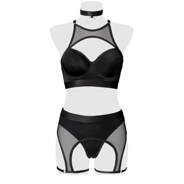 Grey Velvet - Erotic Set - 5-delig - Handschoenen - Heupgordel - Choker - Zwart - Afbeelding 4