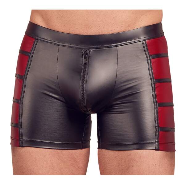 NEK - Wetlook Short - Met Rits - Rode Banen - Zwart