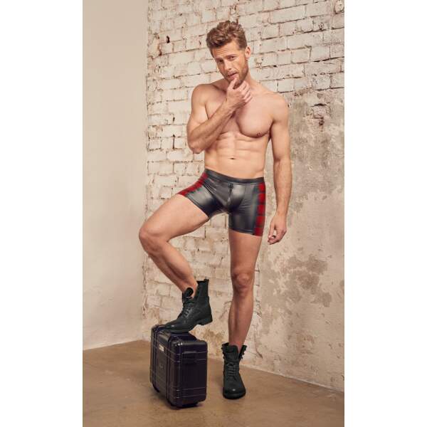 NEK - Wetlook Short - Met Rits - Rode Banen - Zwart - Afbeelding 4