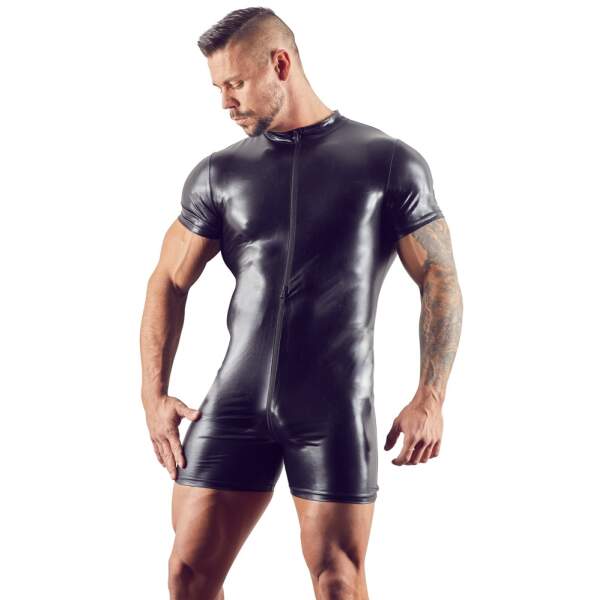 Svenjoyment Underwear - Bodysuit - Wetlook - 3-Delige Rits - Zwart