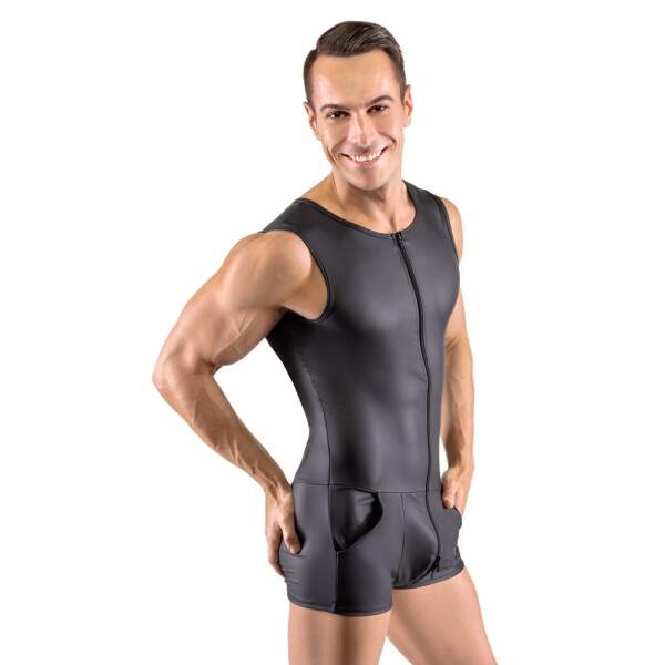 Svenjoyment Underwear - Singlet Bodysuit - 3-Delige Rits - Wetlook - Zwart - Afbeelding 2
