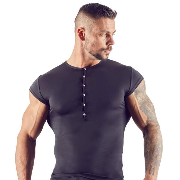 Svenjoyment Underwear - Shirt - Ronde Hals - Korte Mouw - Drukknoopjes - Microvezel - Zwart