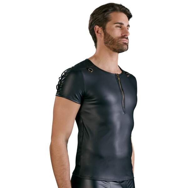 Nek - Shirt met Rits en Veter - Wetlook - Zwart - Afbeelding 4