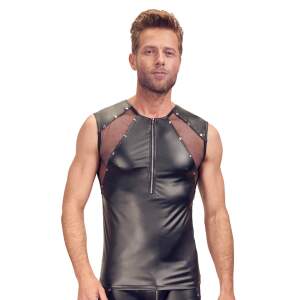 Svenjoyment Underwear - Wetlook Shirt - Studs - Gaas Inzetten - Mouwloos - Zwart