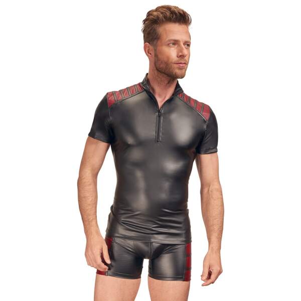 NEK - Wetlook Shirt - Rode Banen - Zwart