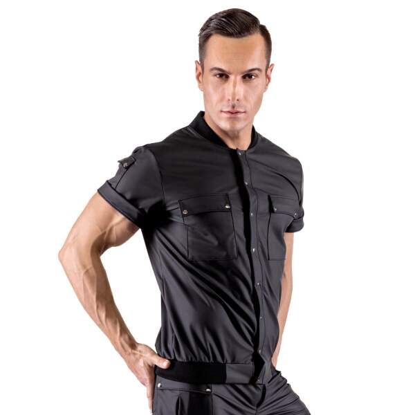 Svenjoyment - Casual Shirt - Drukknopen - Mat Wetlook - Zwart - Afbeelding 2