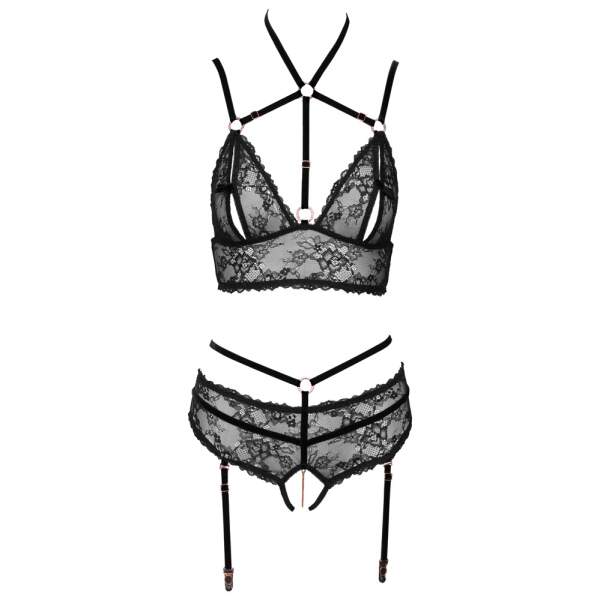 Abierta Fina by Cottelli Collection - Bralette - Kruisloze Slip - 2-delig - Kettingen - Strass - Zwart - Afbeelding 4