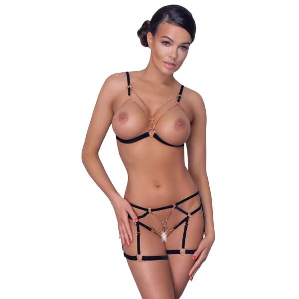 Cottelli Collection - Kinky Setje - Open Cup - Open Kruis - Zwart - Afbeelding 2