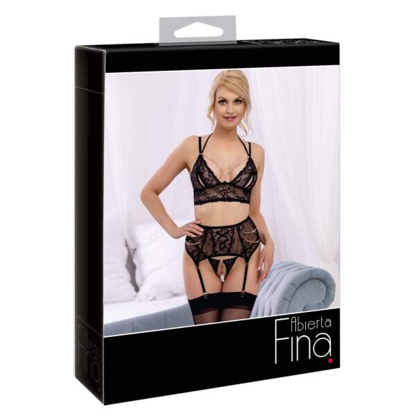 Abierta Fina by Cottelli Collection - Jarretelelset - 3-delig - Kettingen - Strass - Zwart - Afbeelding 6
