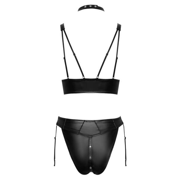 Cottelli Collection - Bondage Set - BH met Collar - Jarretels  - Wetlook - Zwart - Afbeelding 8