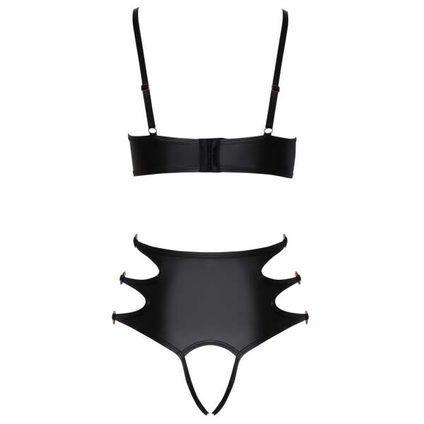 Cottelli Collection - Setje Straps - BH - Taillestring - Open Kruis - Ringen-  Wetlook - Zwart - Afbeelding 7