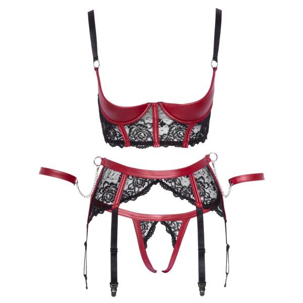 Cottelli Collection - Lingerie Set Bondage - Halve Cup - Open Kruis - Jarretel - Kant - Afbeelding 5